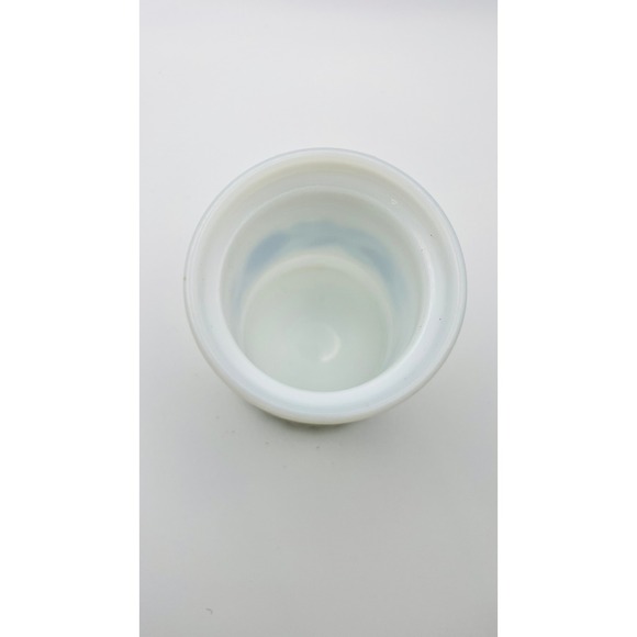 Vintage Milk Glass Blue Floral Toothbrush Holder Vanity Jar Scalloped Base - Picture 5 of 8